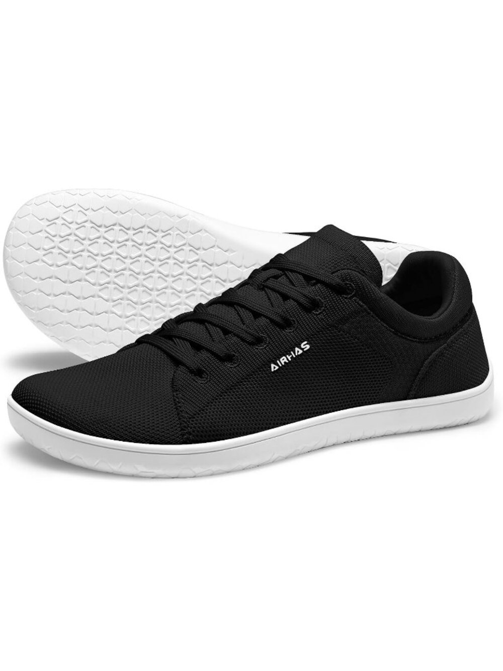 Women's Black/White Knit Minimalist Barefoot Zero Drop Casual Walking Sneakers